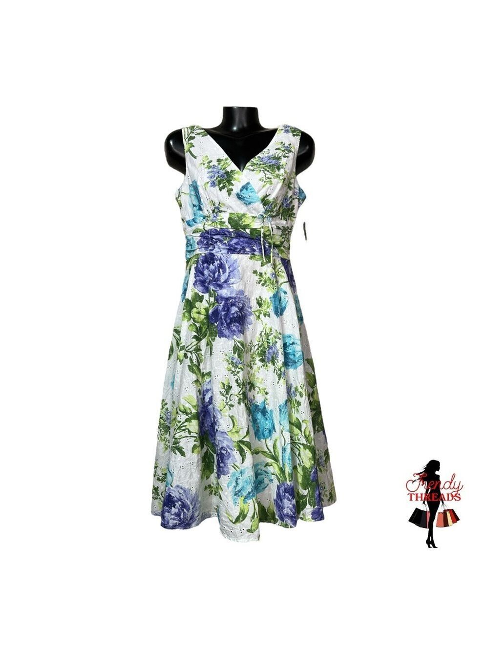 37 Connected Apparel NEW SunDress Midi Eyelet Floral V-Neck Medium NWT Auction